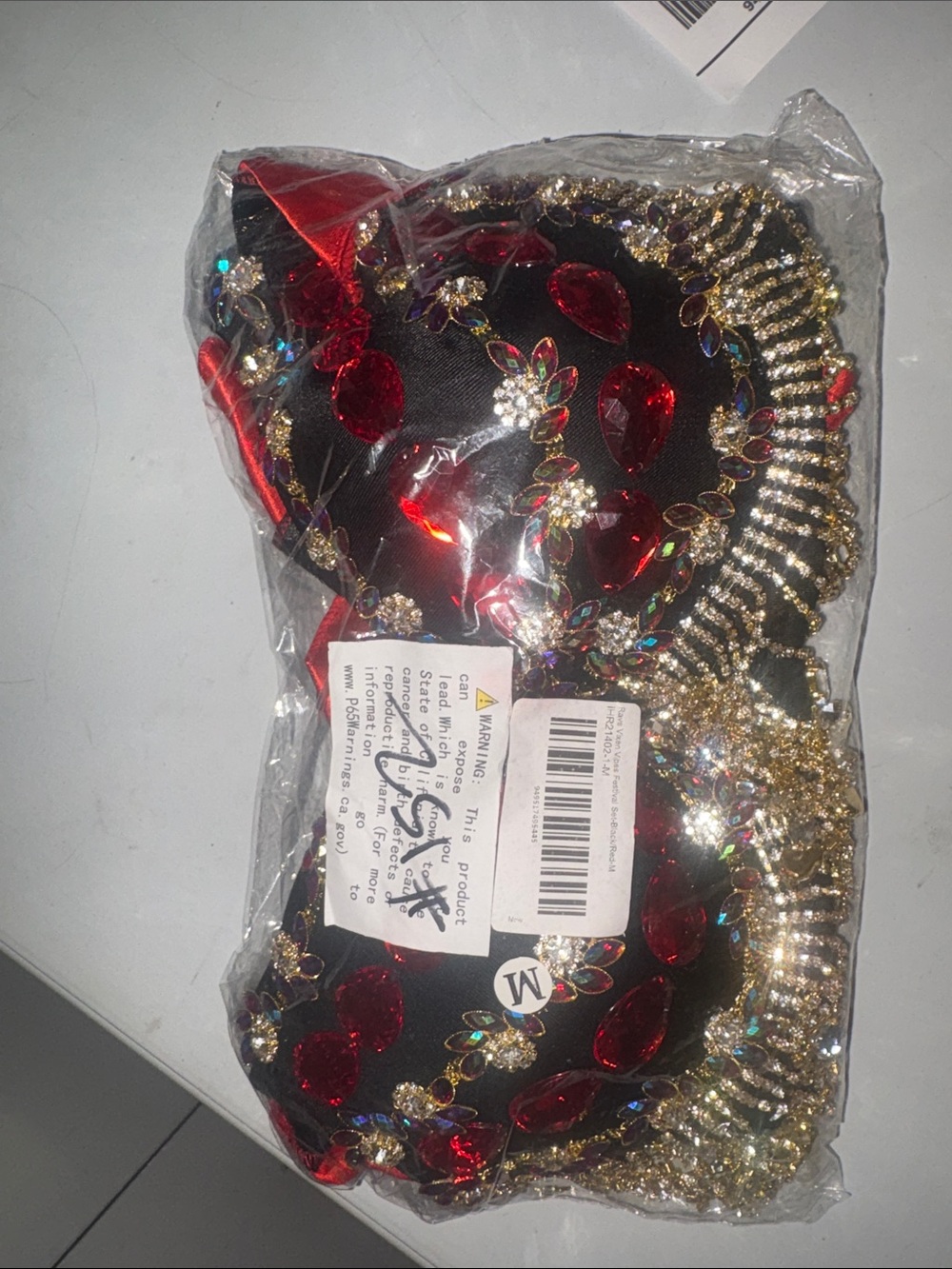 #152 NEW MEDIUM Embellished Red & Black Sequin Fringe Crop Top